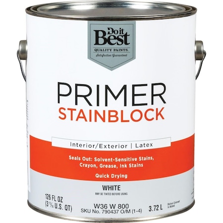 All-Source Latex Interior/Exterior Stain Blocking Primer, White, 1 Gal. W36W00800-16